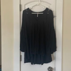 Free People Black Longsleeve eyelet tunic